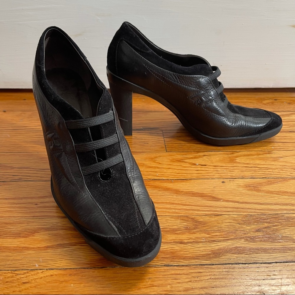 Hogan Black Suede Elastic Slip On Heeled Sneaker Booties Vintage